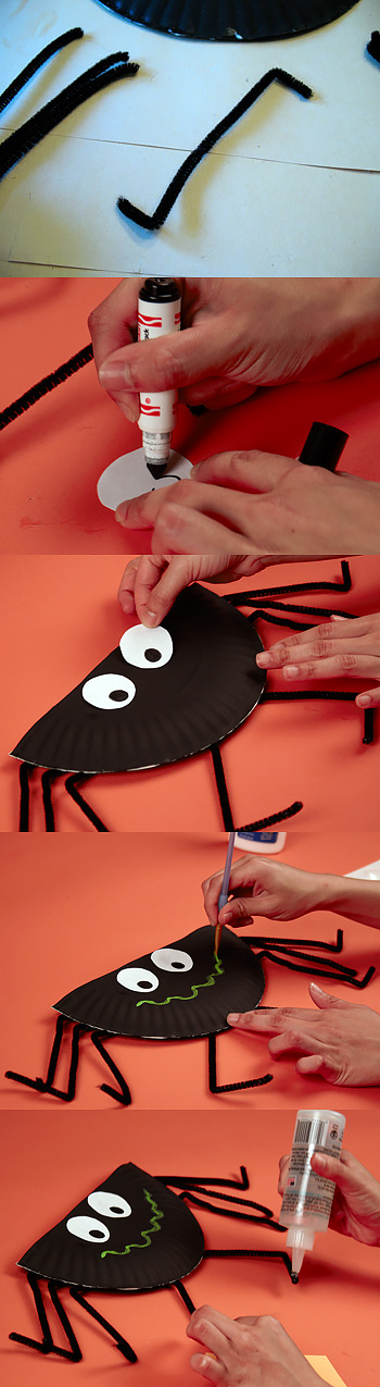 a series of photos showing how to make a Spider candy holder