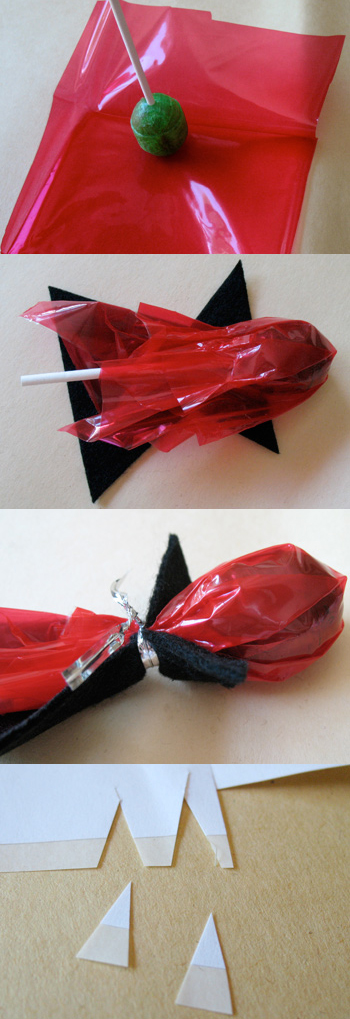 a series of photos showing how to make a vampire lollipop
