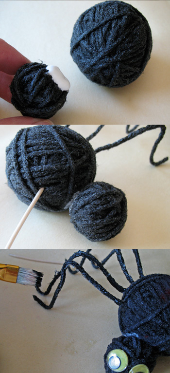 a series of photos showing how to make a yarn spider