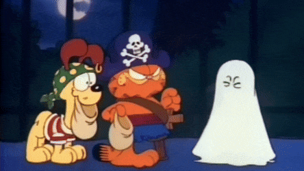 Garfield and Odie out trick-or-treating; they lift the sheet off a ghost trick-or-treater only to discover nothing underneath!
