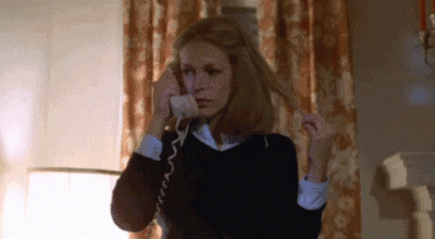 Jamie Lee Curtis talking on the phone, from the movie 'Halloween'